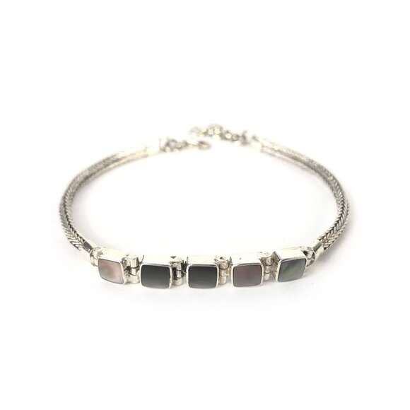 Abalone MOP Chain ADJ Bracelet Sterling Silver 925 Fine Jewelry 7"+ - Picture 1 of 5